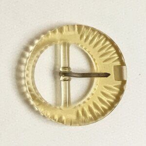 Vintage Czech Yellow Plastic Lucite? Round Circle Notched Belt Buckle